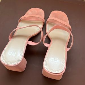 Cute pink suede, open toe sandals with block heel size 8 1/2